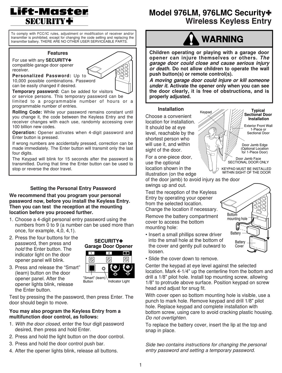 Chamberlain Liftmaster Security 976lm Instruction Manual Pdf Download Manualslib