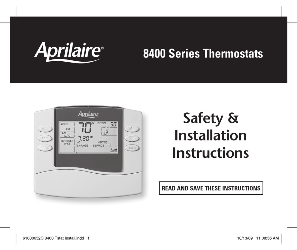 Aprilaire E100 Installation Manual