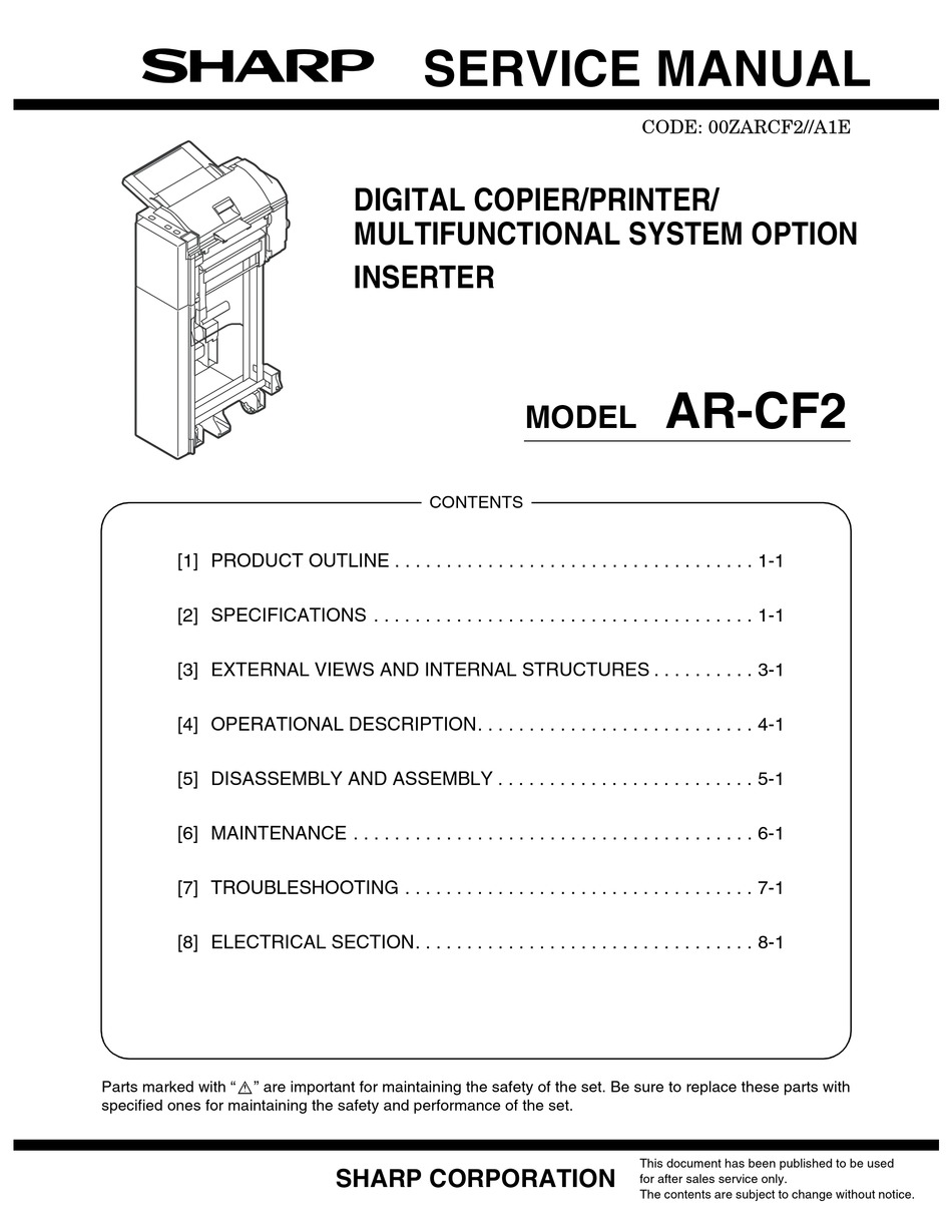 SHARP ARCF2 SERVICE MANUAL Pdf Download ManualsLib