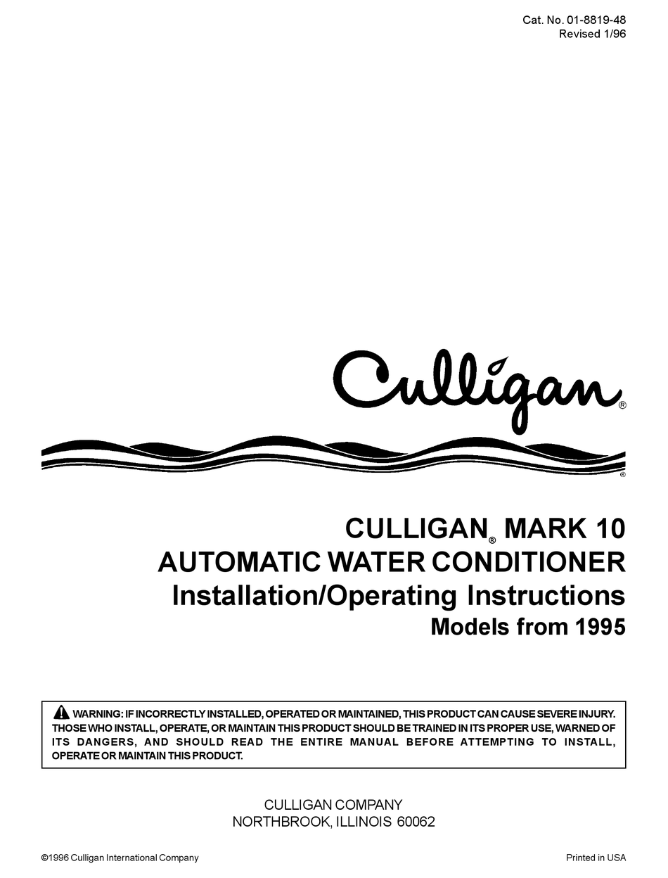 Culligan 9 Installation Operating Instructions Manual Pdf Download Manualslib