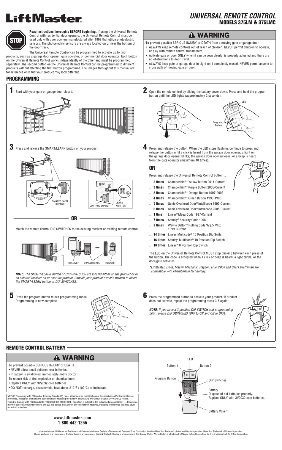 CHAMBERLAIN LIFTMASTER 375LM USER MANUAL Pdf Download | ManualsLib