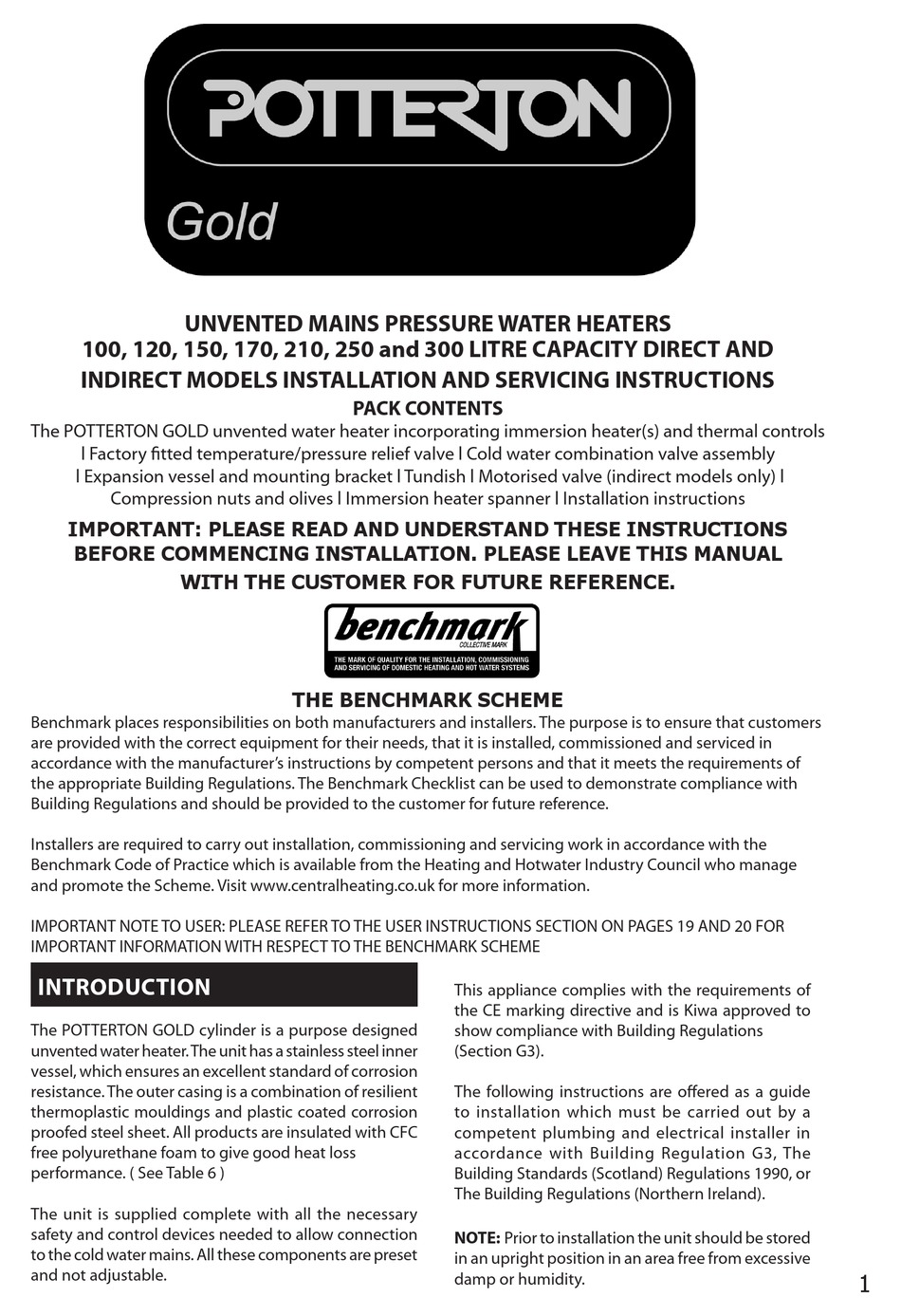 POTTERTON GOLD INSTALLATION AND SERVICING INSTRUCTIONS Pdf Download |  ManualsLib