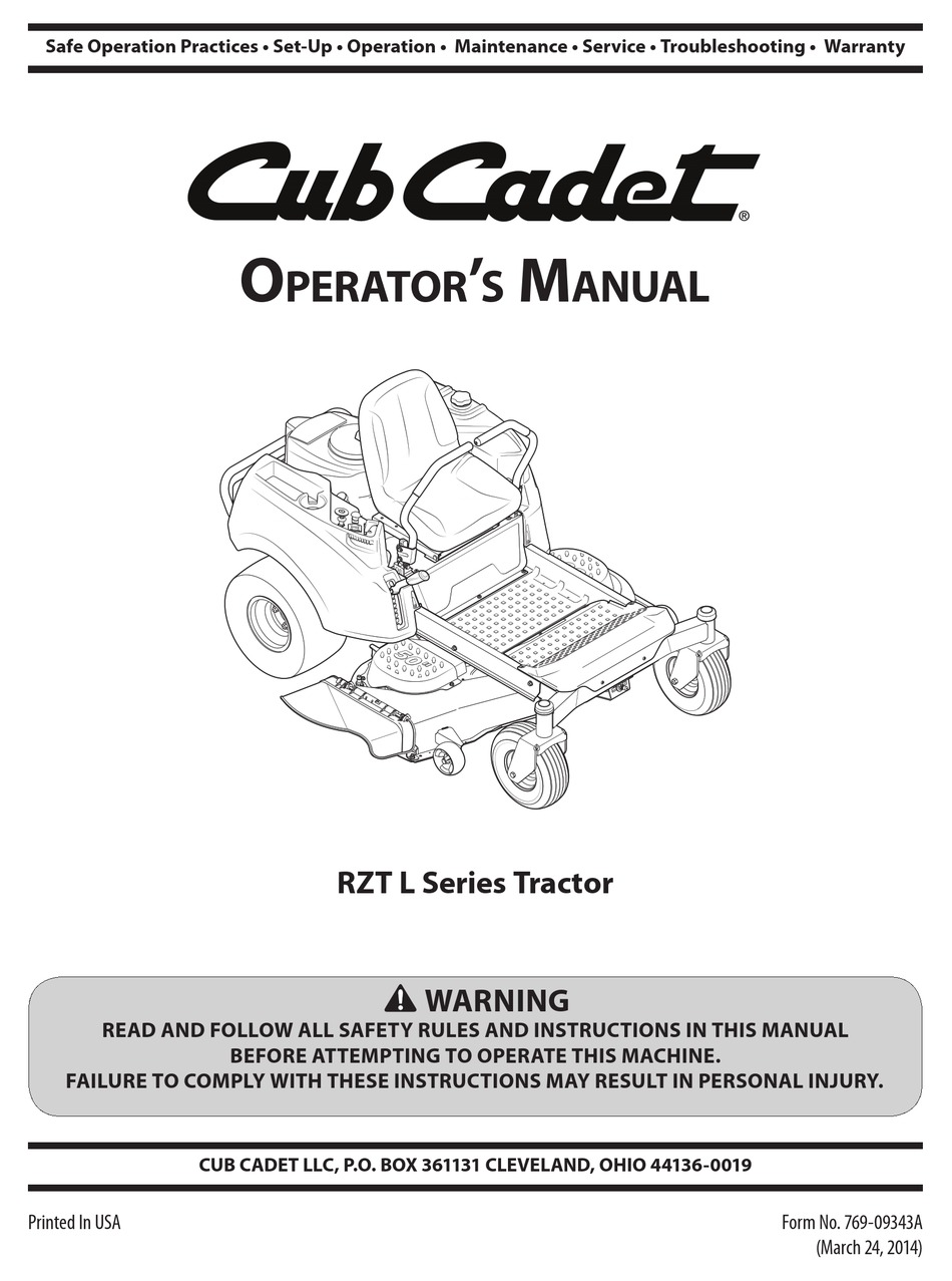 CUB CADET OPERATOR'S MANUAL FOR 54" FRONT BLADE MODEL #190-352-100 SERIES 3000 