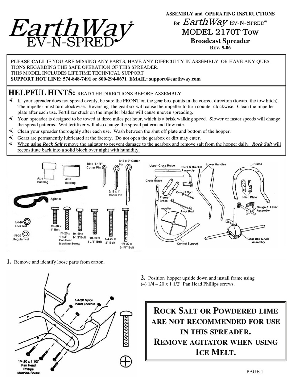 EARTHWAY 2170T TOW ASSEMBLY AND OPERATING INSTRUCTIONS MANUAL Pdf ...