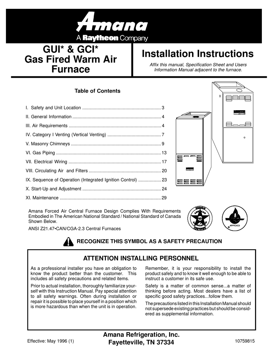 AMANA GUI INSTALLATION INSTRUCTIONS MANUAL Pdf Download | ManualsLib