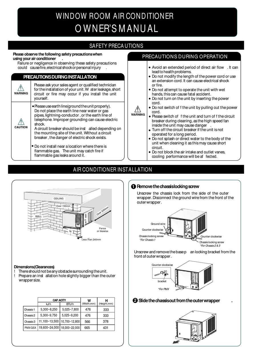 CONCEPCION-CARRIER WINDOW ROOM AIR CONDITIONER OWNER'S MANUAL Pdf ...