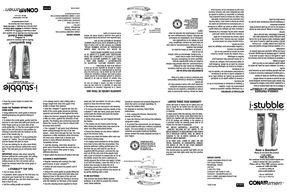 CONAIR ISTUBBLE INSTRUCTIONS FOR USE Pdf Download ManualsLib