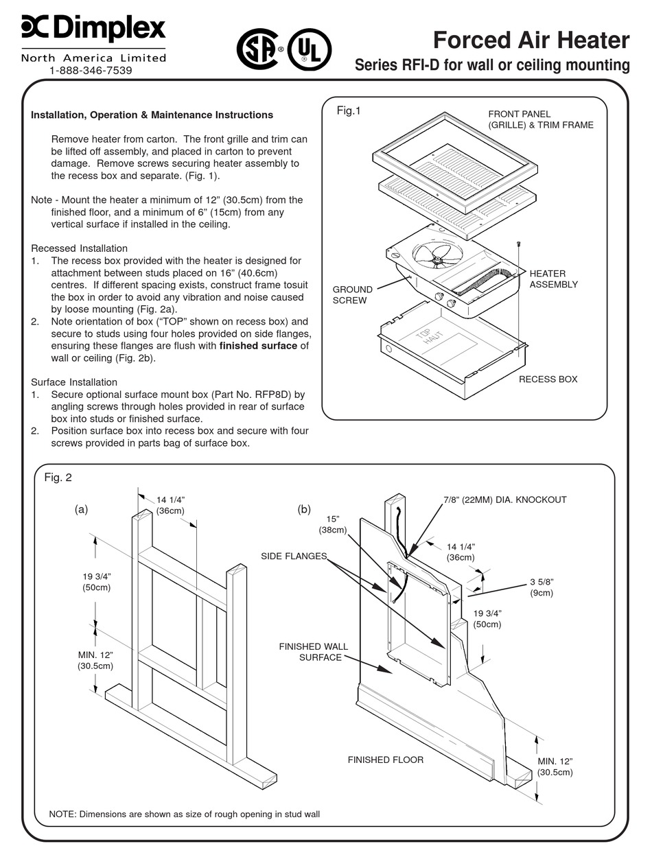 DIMPLEX RFI815D31 INSTALLATION, OPERATION u0026 MAINTENANCE INSTRUCTIONS Pdf  Download | ManualsLib