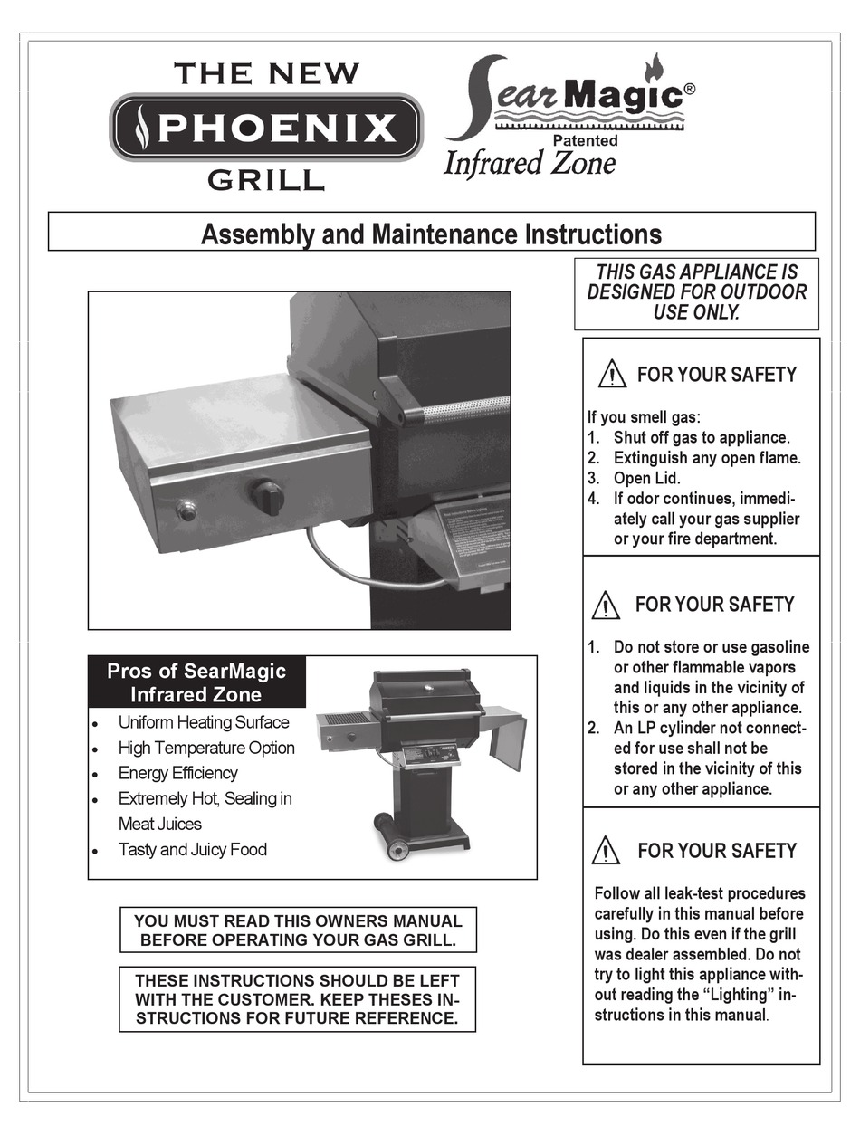 MHP PHOENIX GRILL ASSEMBLY AND MAINTENANCE INSTRUCTIONS Pdf Download