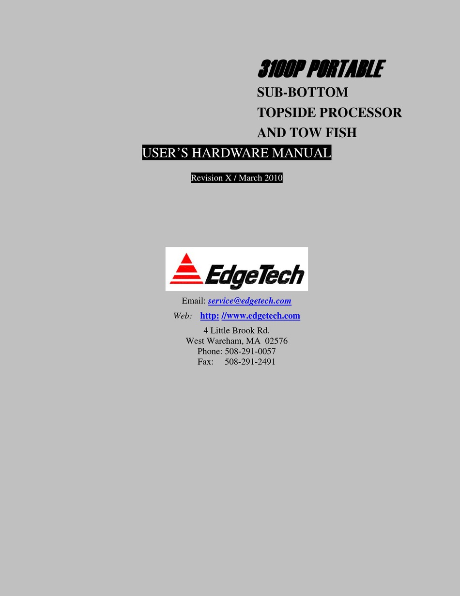 EDGETECH MODEL 3100P SUBBOTTOM SONAR SYSTEM USER MANUAL Pdf Download