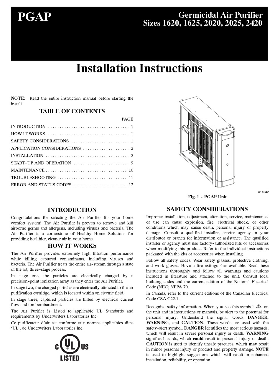 CARRIER PGAPAXX1625 INSTALLATION INSTRUCTIONS MANUAL Pdf Download