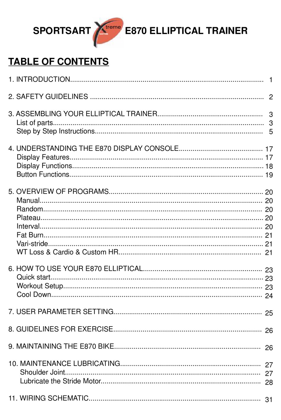SPORTSART FITNESS XTREME E870 OWNER'S MANUAL Pdf Download ManualsLib