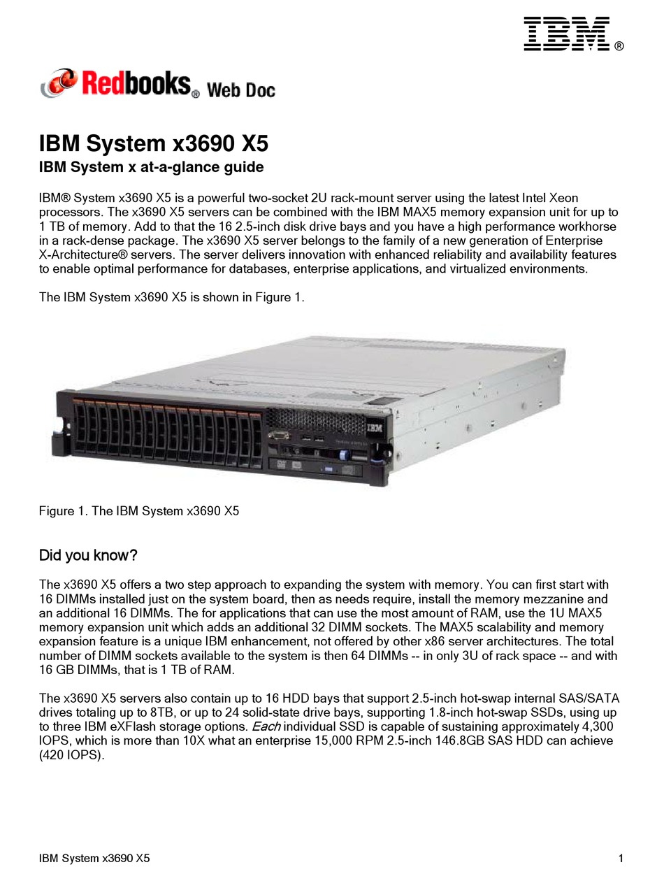 IBM SYSTEM X3690 X5 ATAGLANCE MANUAL Pdf Download ManualsLib