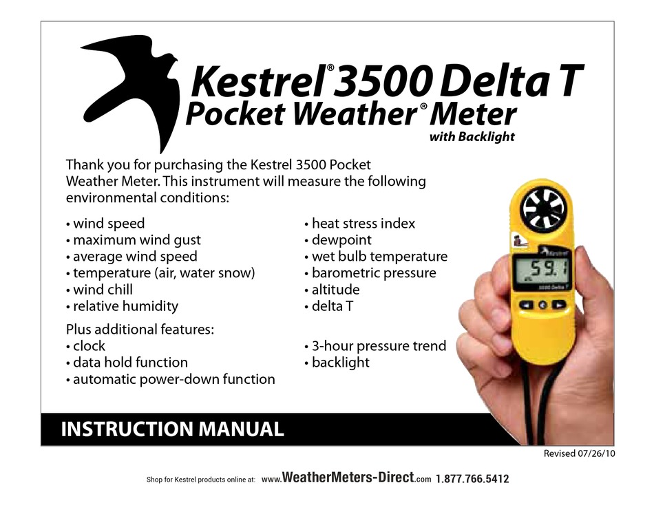 Kestrel 3500 Delta T Instruction Manual Pdf Download Manualslib