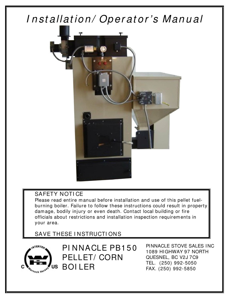 INTERTEK PINNACLE PB150 INSTALLATION u0026 OPERATOR'S MANUAL Pdf Download |  ManualsLib