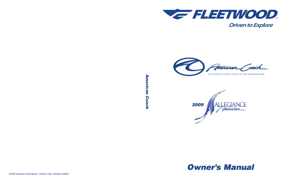 Fleetwood 2009 American Allegiance User Manual Pdf Download Manualslib
