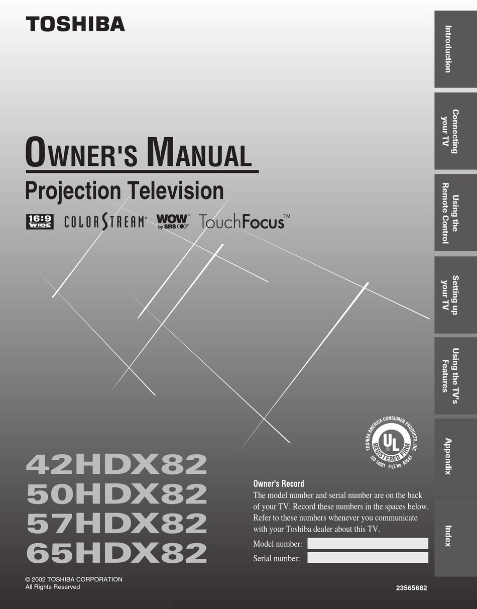 TOSHIBA 65HDX8 OWNER'S MANUAL Pdf Download | ManualsLib