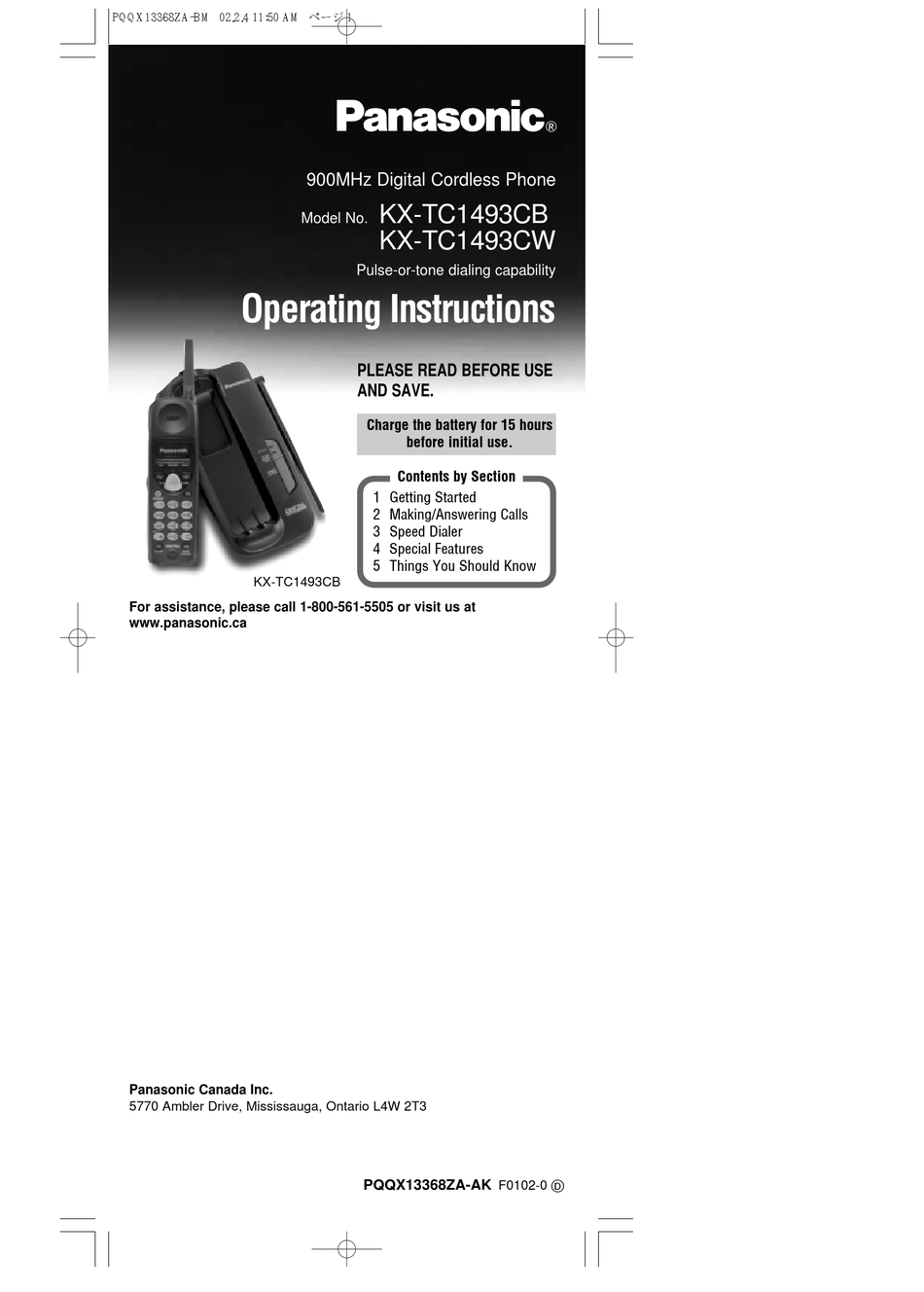 PANASONIC KX-TC1493CB OPERATING INSTRUCTIONS MANUAL Pdf Download 
