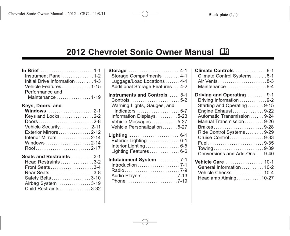 CHEVROLET 2012 SONIC OWNER'S MANUAL Pdf Download | ManualsLib