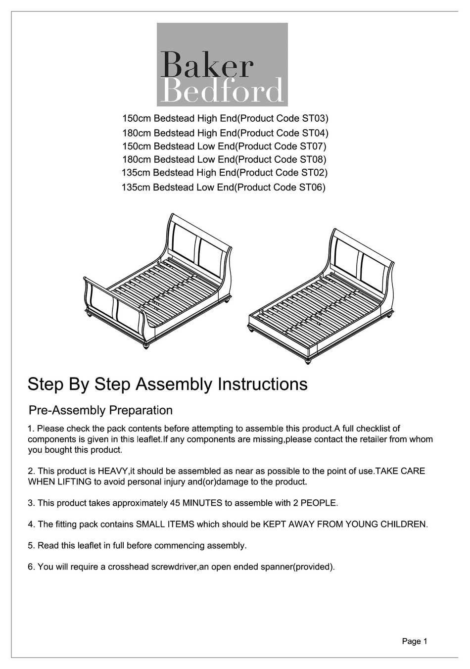 BAKER BEDFORD ST03 STEP BY STEP ASSEMBLY INSTRUCTIONS Pdf Download