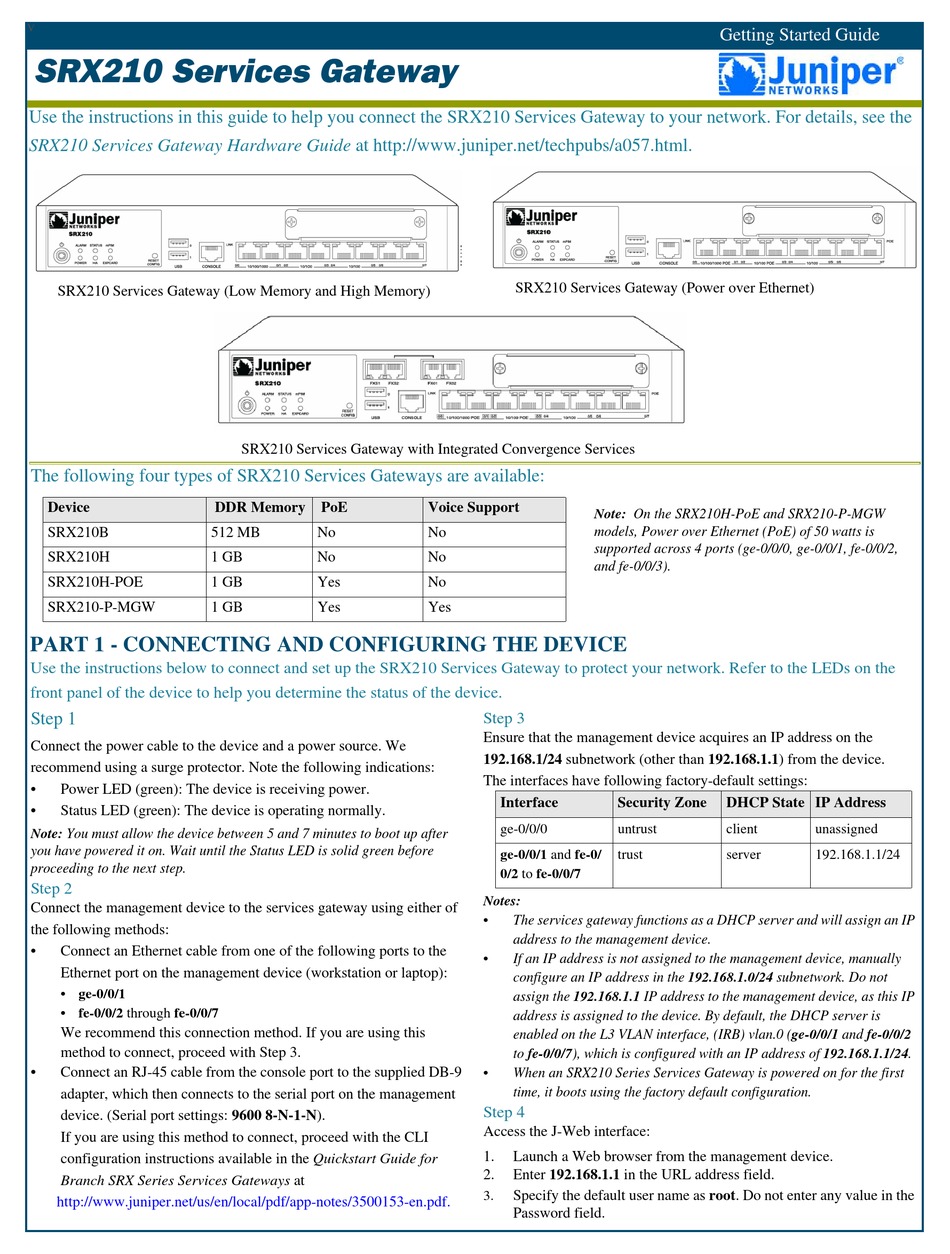 JUNIPER SRX210 GETTING STARTED MANUAL Pdf Download ManualsLib