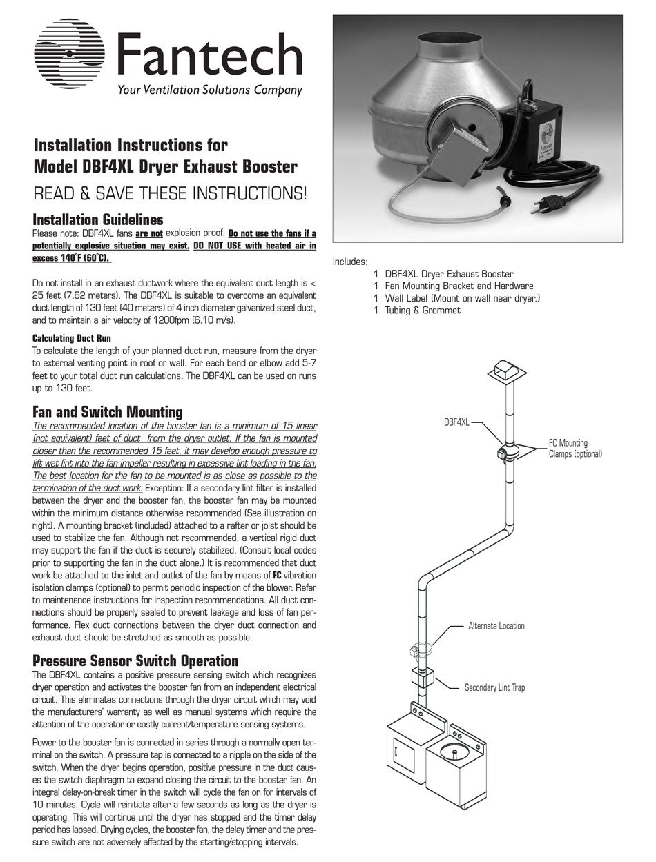 Fantech DBF 4XL Duct Booster Fan