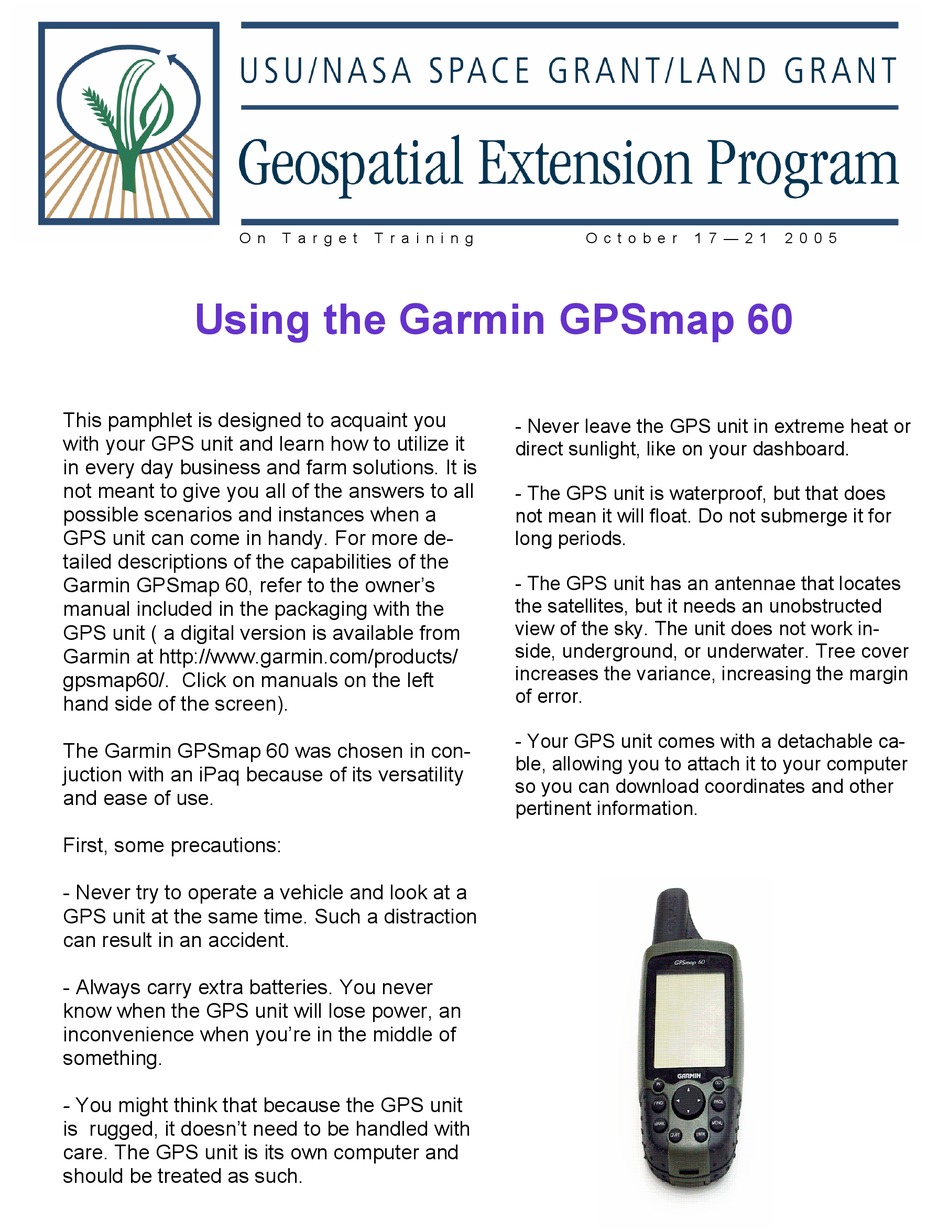 GARMIN GPSMAP 60 USING MANUAL Pdf