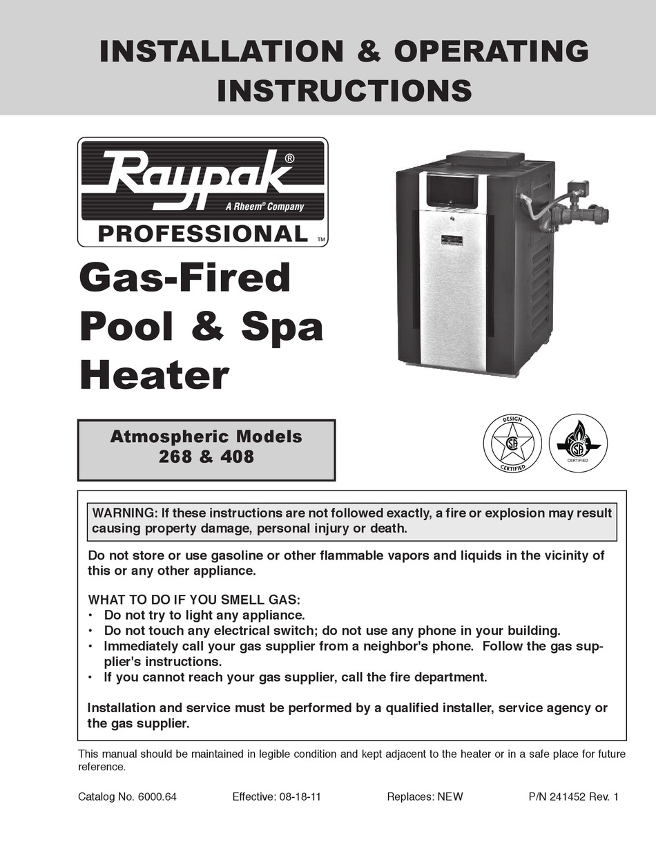 RAYPAK 268 INSTALLATION & OPERATING INSTRUCTIONS MANUAL Pdf Download