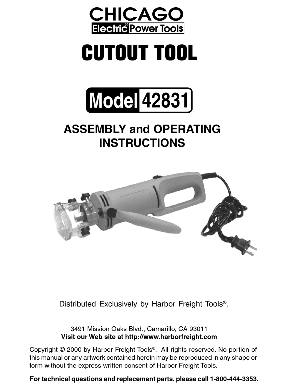 CHICAGO ELECTRIC 42831 ASSEMBLY AND OPERATING INSTRUCTIONS MANUAL Pdf