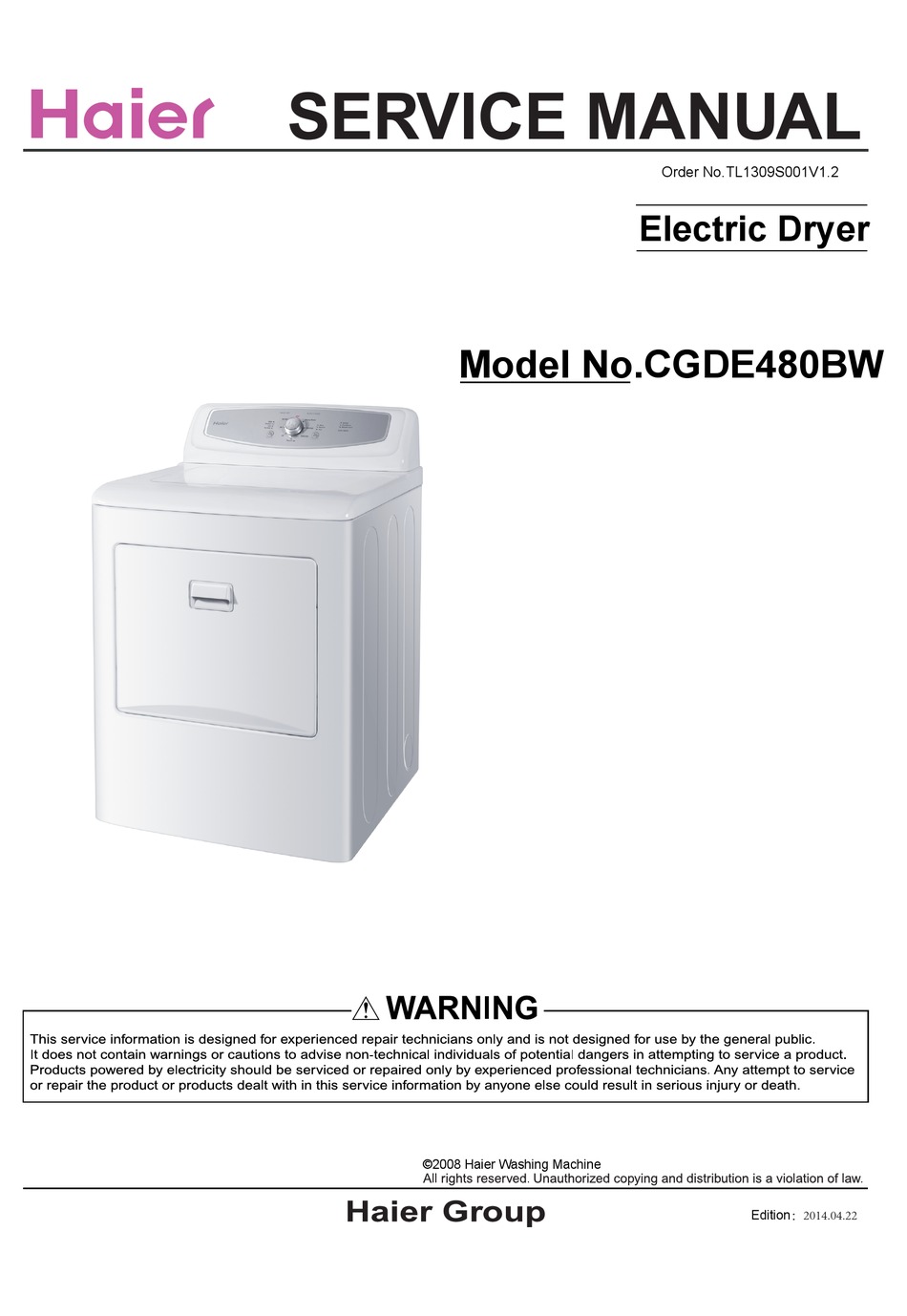 Haier Cgde480bw Service Manual Pdf Download Manualslib