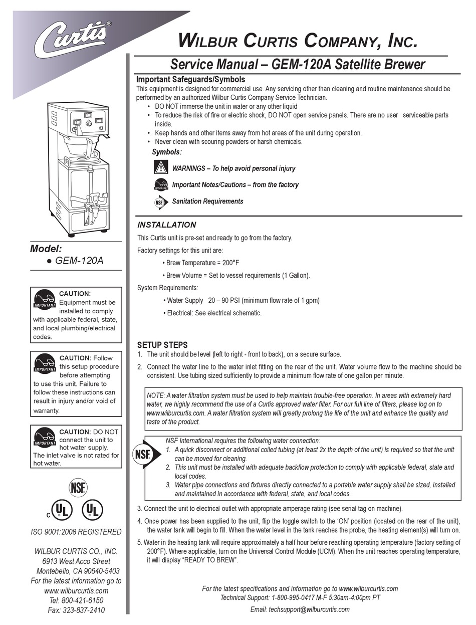 WILBUR CURTIS COMPANY GEM120A SERVICE MANUAL Pdf Download ManualsLib