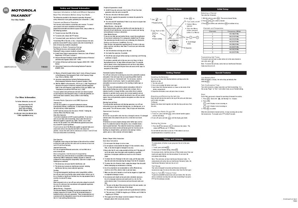 MOTOROLA TALKABOUT T4503 USER MANUAL Pdf Download | ManualsLib