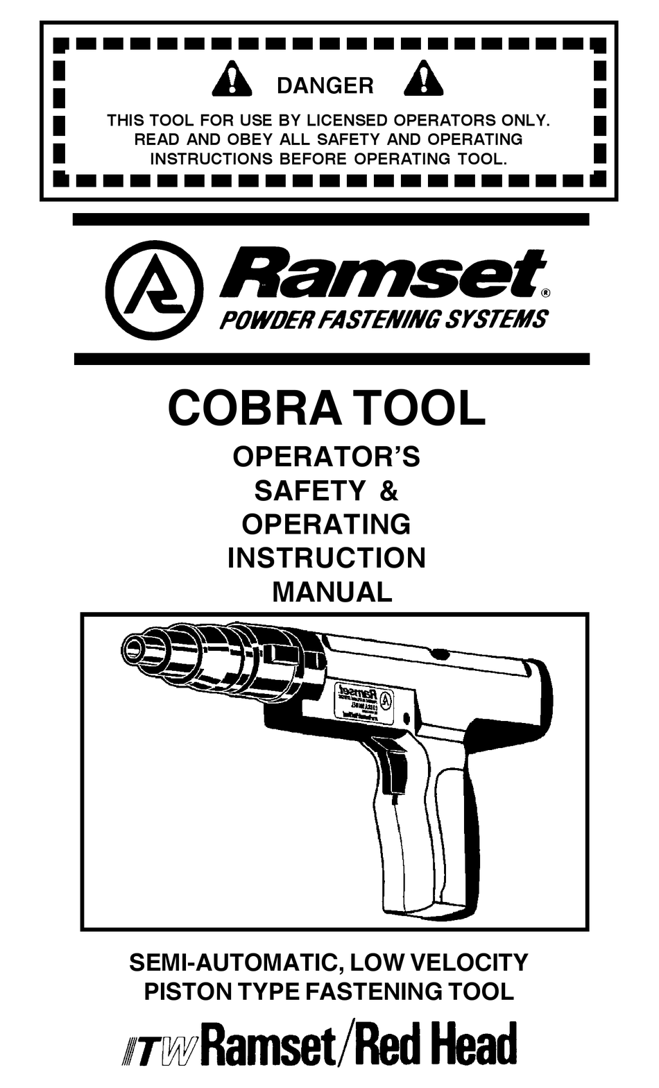 RAMSET COBRA TOOL OPERATOR'S SAFETY & OPERATING INSTRUCTION MANUAL Pdf