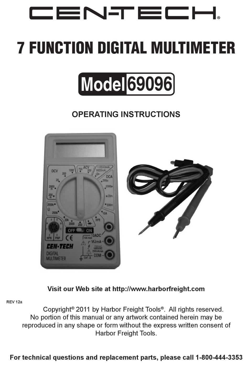 cen tech digital multimeter 69096 manual