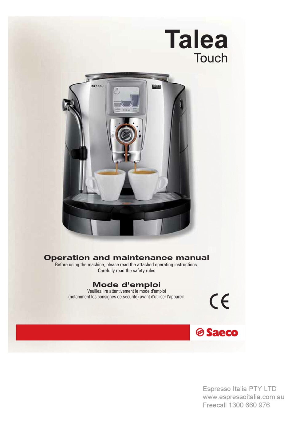 Saeco Talea Touch Operation And Maintenance Manual Pdf Download Manualslib