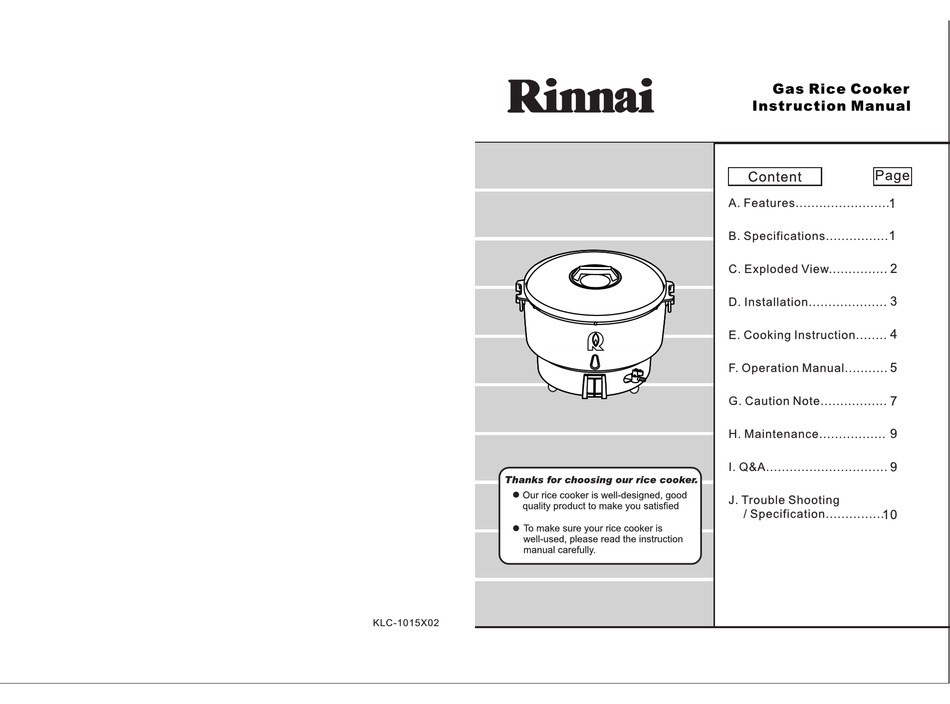 rinnai rice cooker manual
