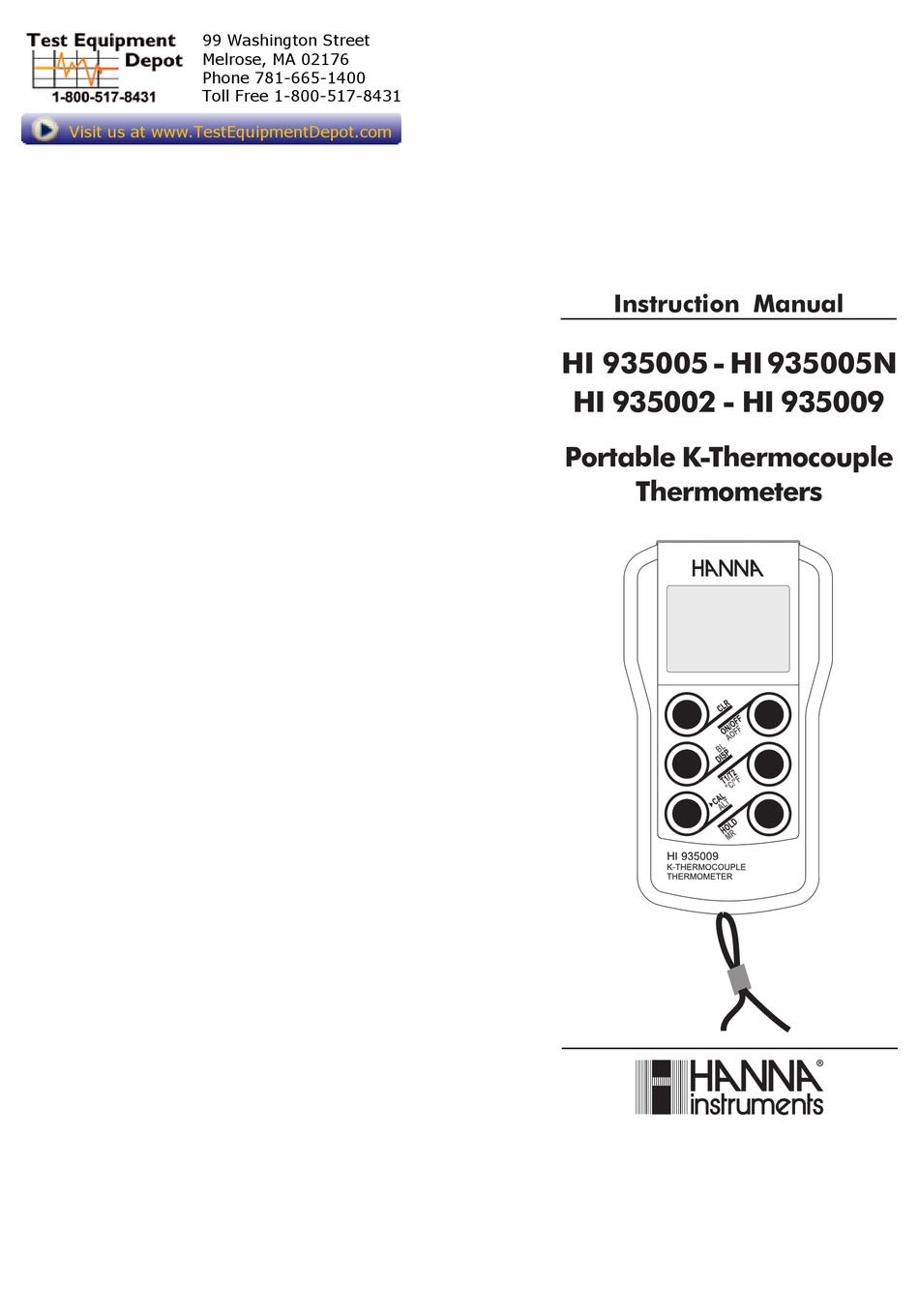 HANNA INSTRUMENTS HI 935005 INSTRUCTION MANUAL Pdf Download ManualsLib