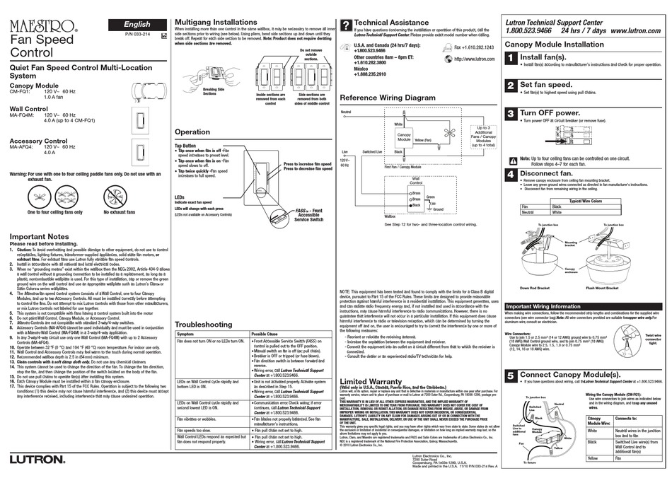 Lutron Electronics Maestro User Manual, Lutron Maestro Wiring Diagram