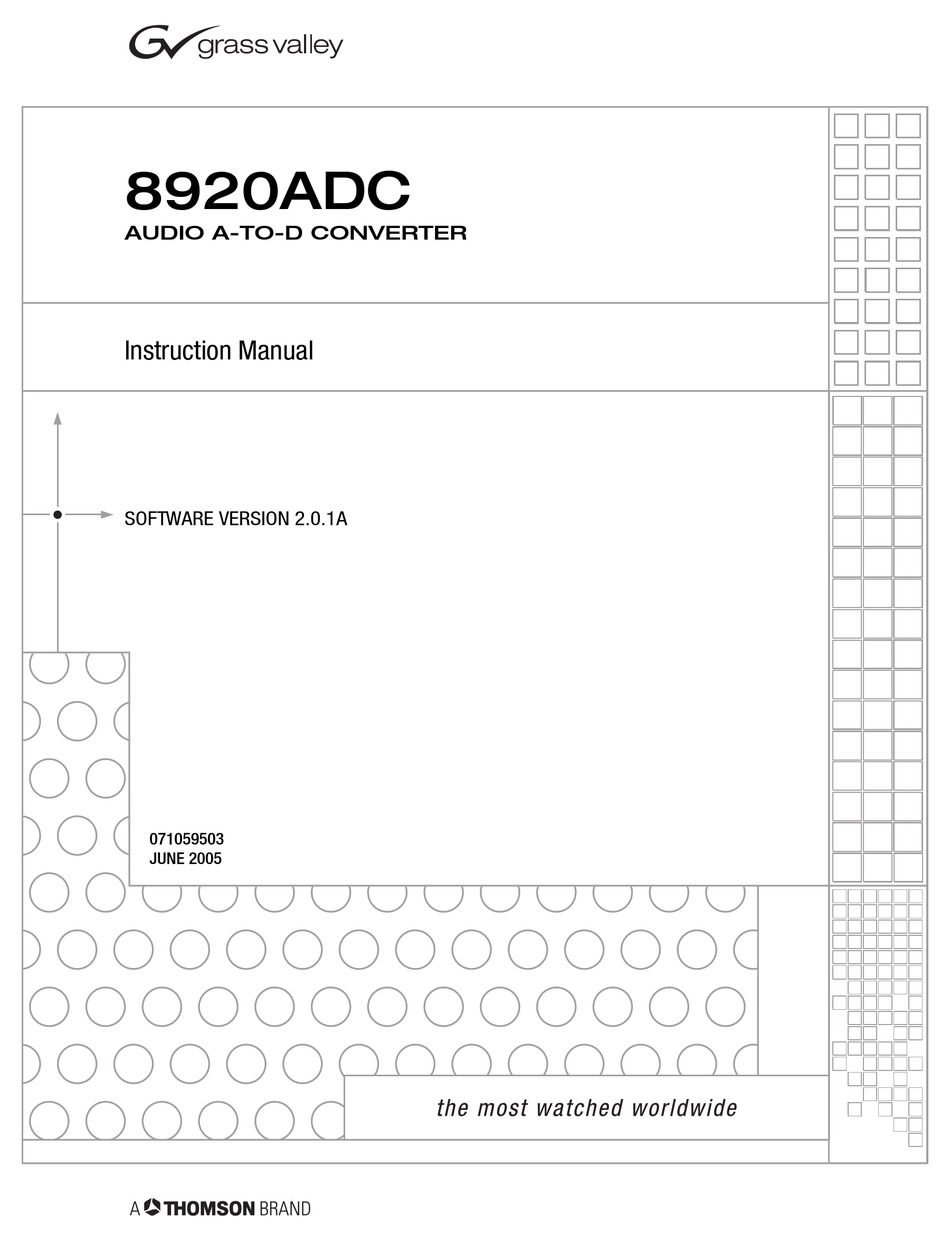 GRASS VALLEY 8920ADC INSTRUCTION MANUAL Pdf Download ManualsLib