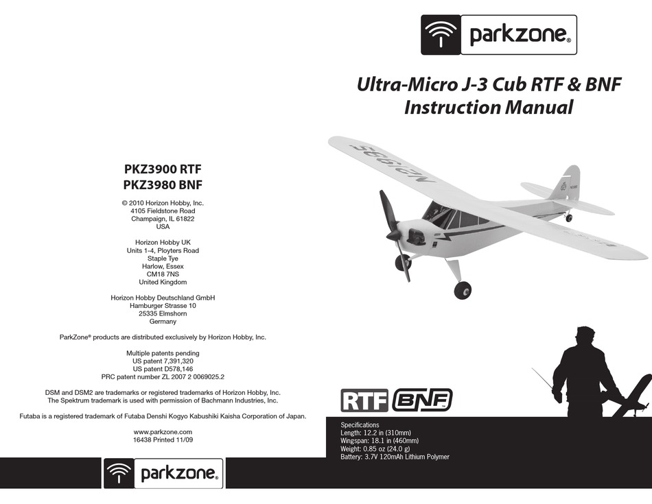 Parkzone Ultra Micro J 3 Cub Rtf Instruction Manual Pdf Download Manualslib