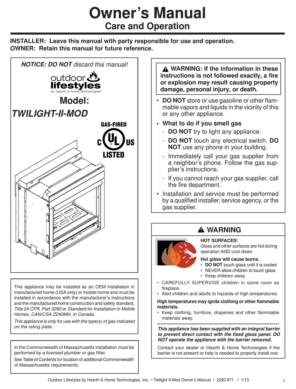 OUTDOOR LIFESTYLES TWILIGHTIIMOD OWNER'S MANUAL Pdf Download ManualsLib