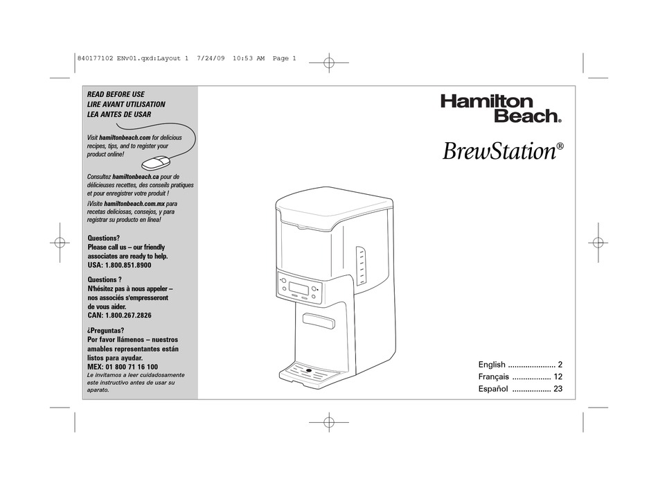 HAMILTON BEACH BREWSTATION INSTRUCTIONS MANUAL Pdf Download ManualsLib