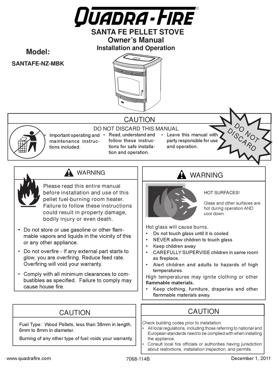 QUADRA-FIRE SANTA FE OWNER'S MANUAL Pdf Download | ManualsLib