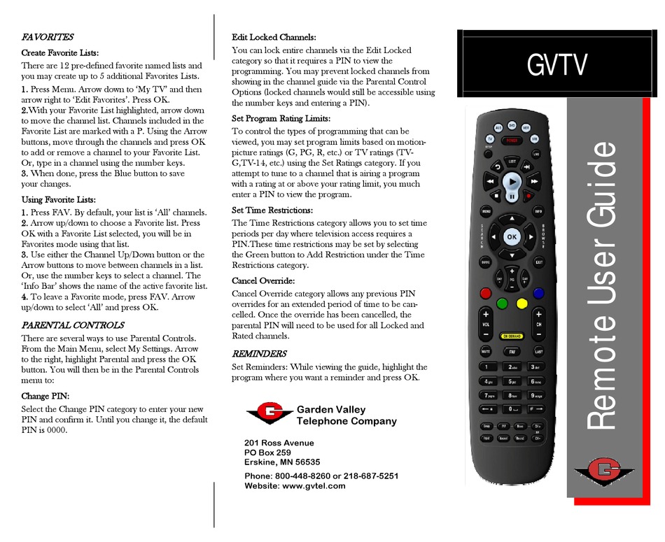 Garden Valley Telephone Company Gvtv User Manual Pdf Download | Manualslib