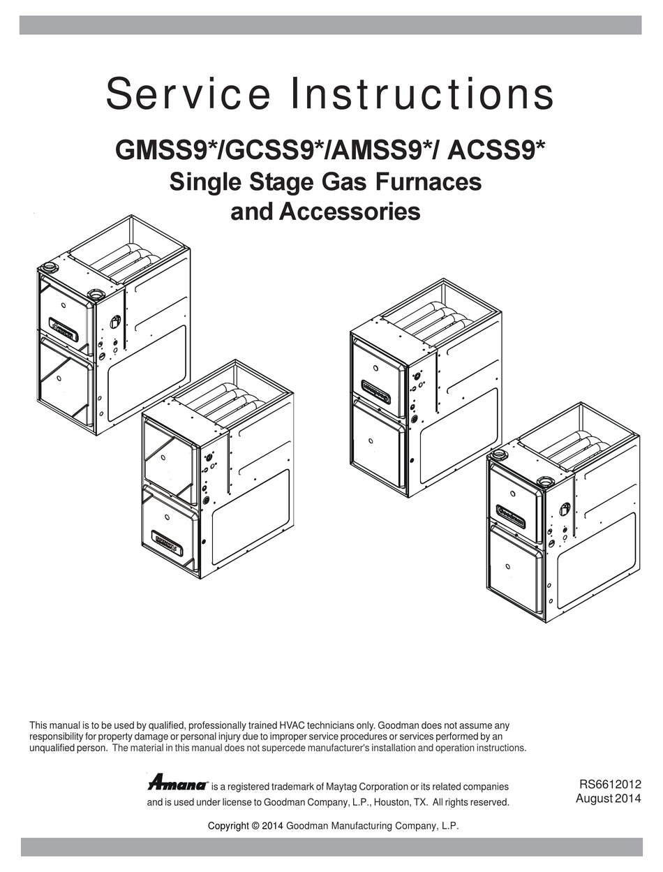 Goodman Gmss9 Series Service Instructions Manual Pdf Download Manualslib