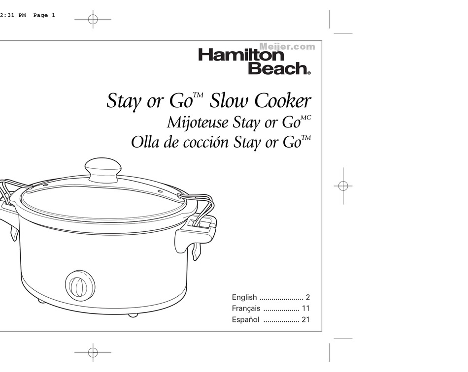 HAMILTON BEACH STAY OR GO INSTRUCTIONS MANUAL Pdf Download ManualsLib