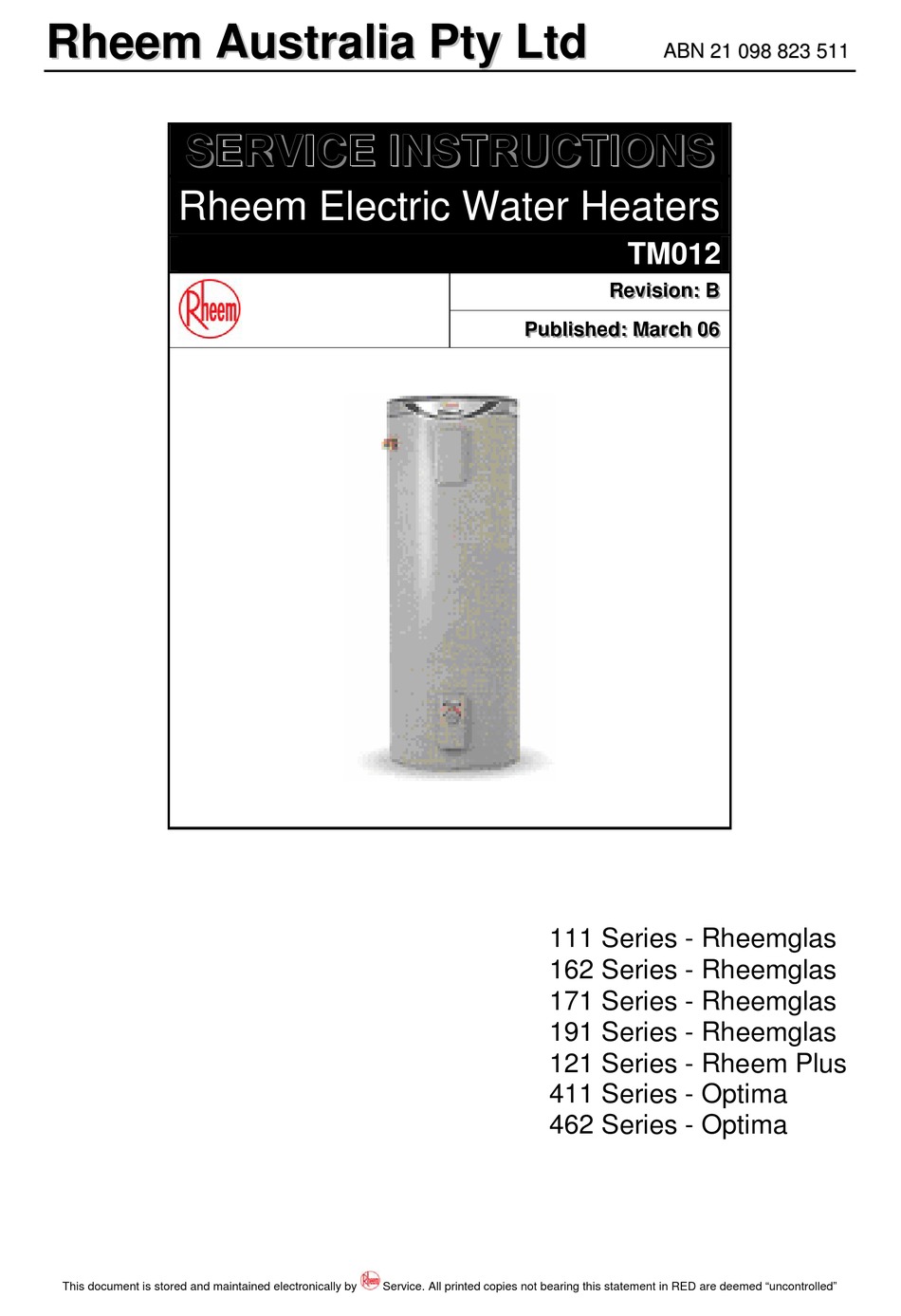 RHEEM TM012 SERVICE INSTRUCTIONS MANUAL Pdf Download | ManualsLib