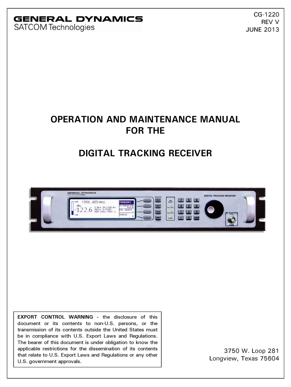 GENERAL DYNAMICS DIGITAL TRACKING RECEIVER OPERATION AND MAINTENANCE MANUAL Pdf Download