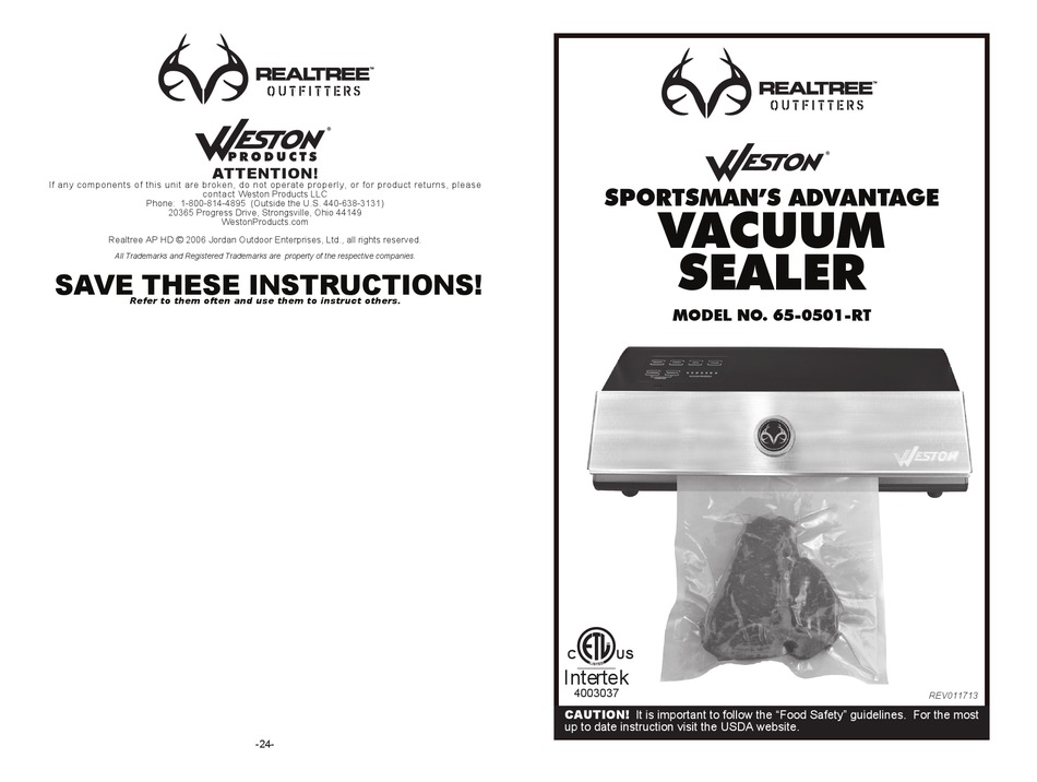 Weston Sportsman's Advantage Vacuum Sealer 65-0501-RT-EU Read