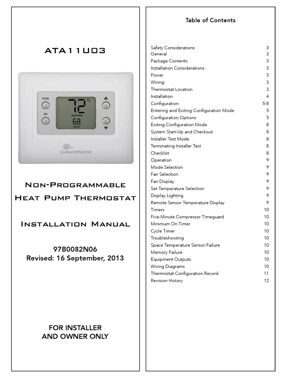 CLIMATEMASTER ATA11U03 INSTALLATION MANUAL Pdf Download | ManualsLib